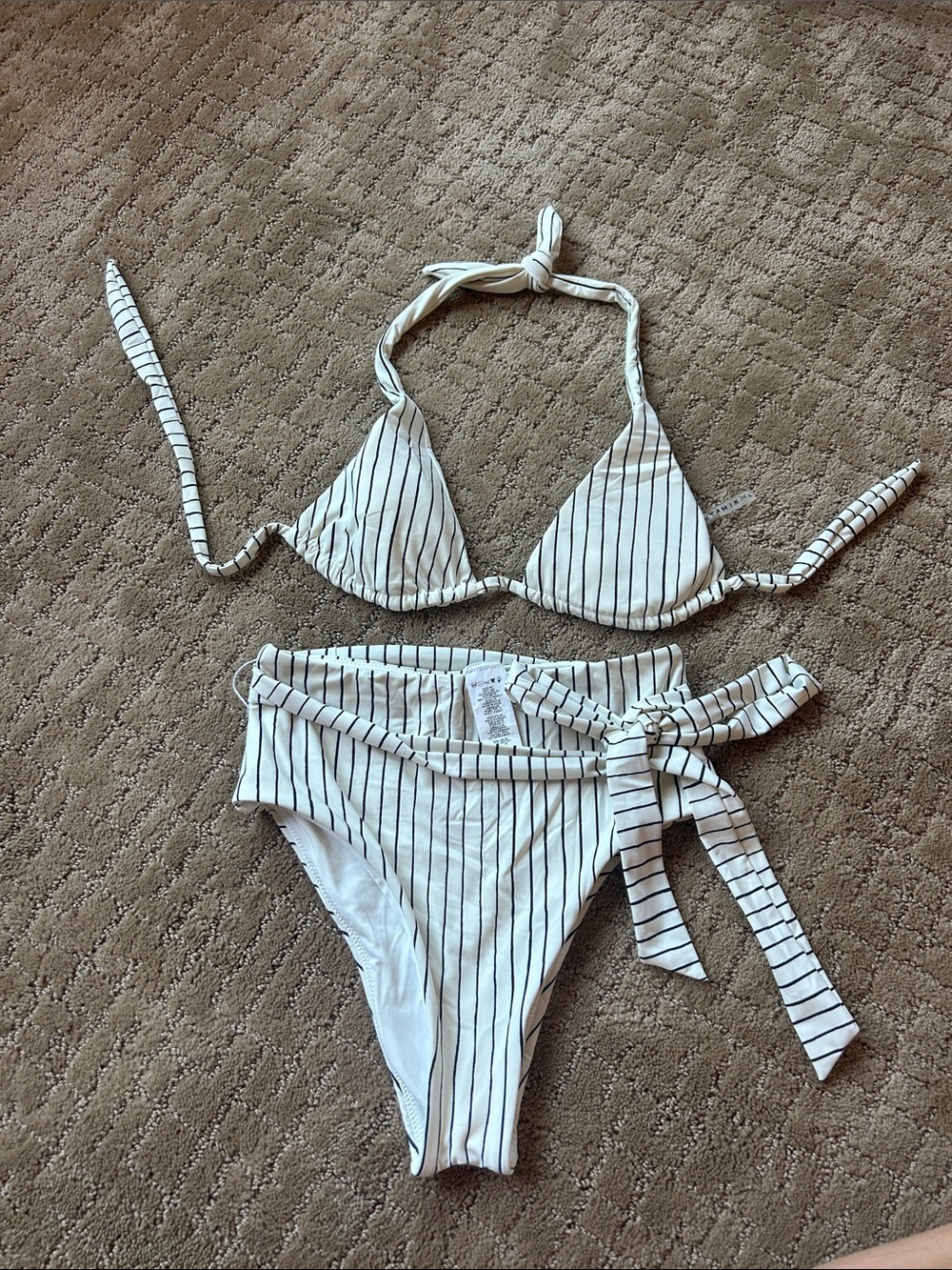 Vitamin A White Bikini with Black Pinstripes